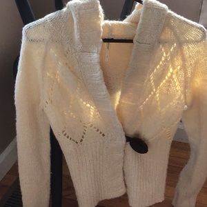 Free people hooded cream size small wool blend cardigan sweater